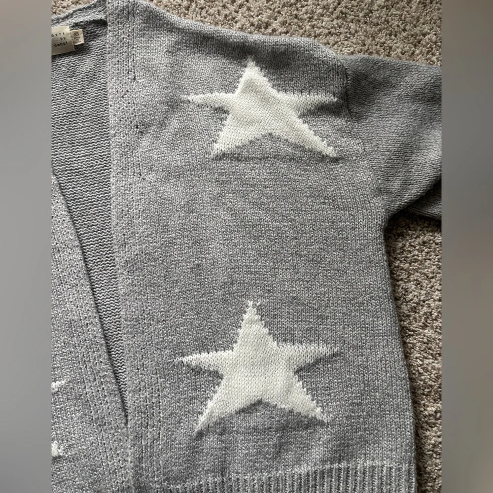 Dreamers Knit Open Front Cardigan Gray with White Stars Size X-Small - Picture 6 of 8